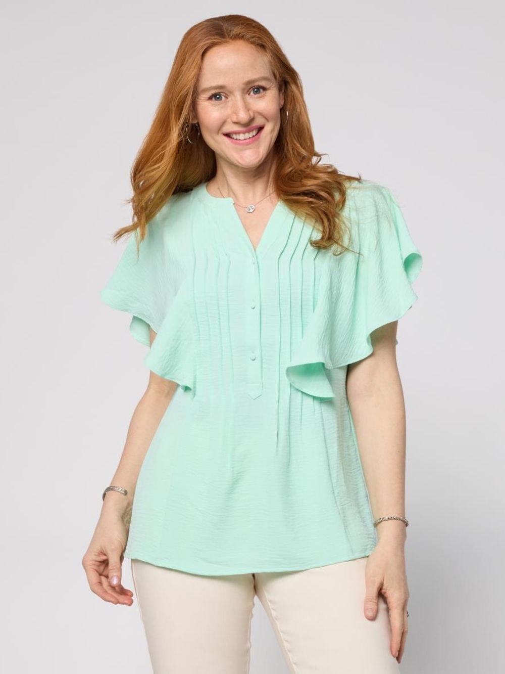 Nina Leonard Textured Wave Flutter-Sleeve Mint NWT SIZE XL